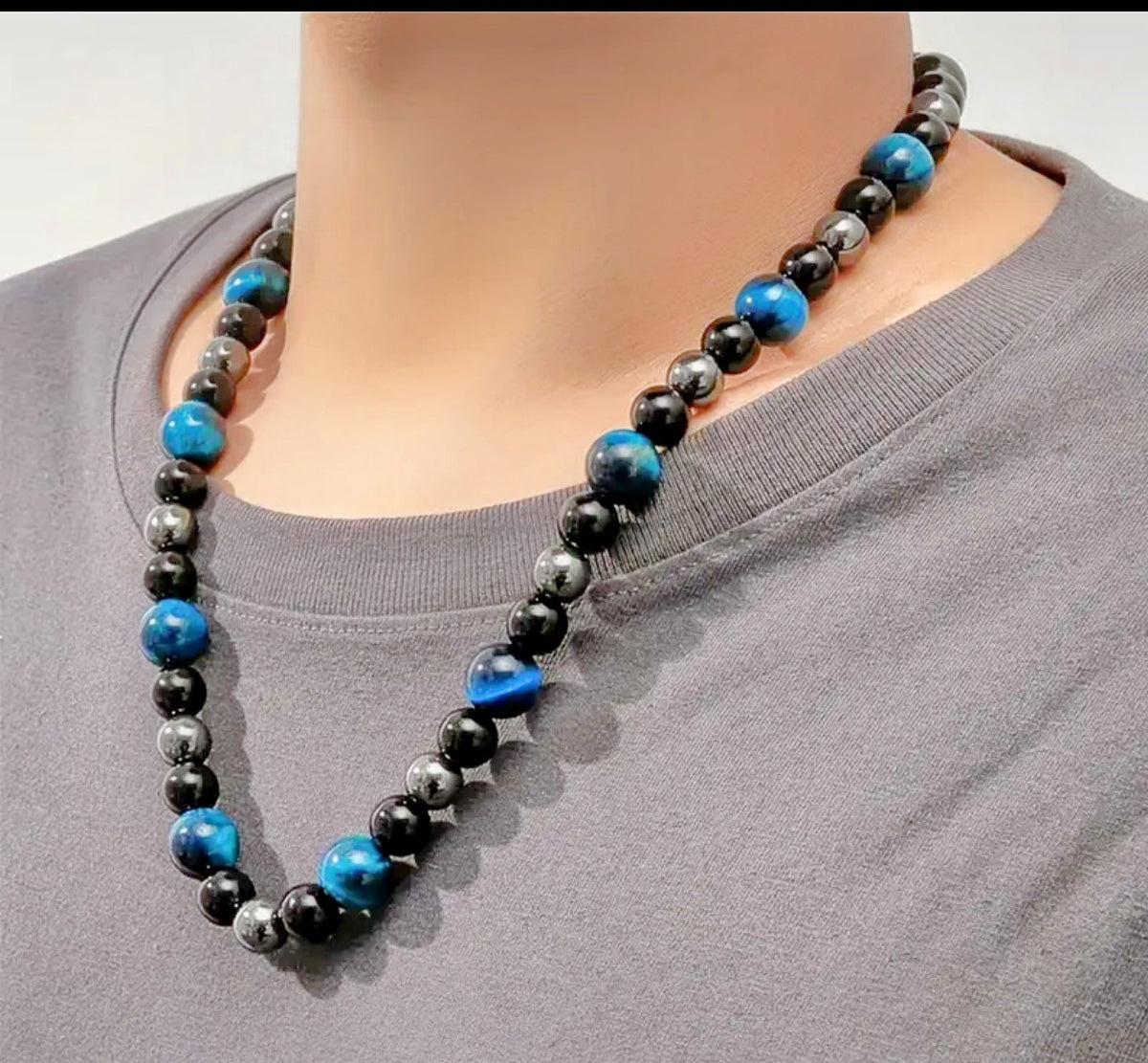 BLUE YELLOW TIGER EYE NECKLACE