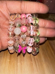 GREEN PINK 5PC BRACELET SET