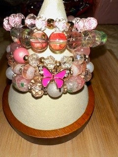 GREEN PINK 5PC BRACELET SET